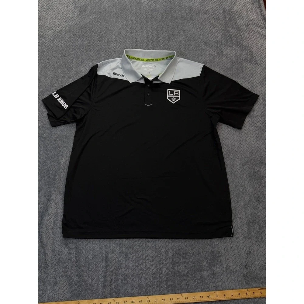 Reebok LA Kings Polo Shirt Mens XL Black Center Ice NHL Hockey 1242A Performance